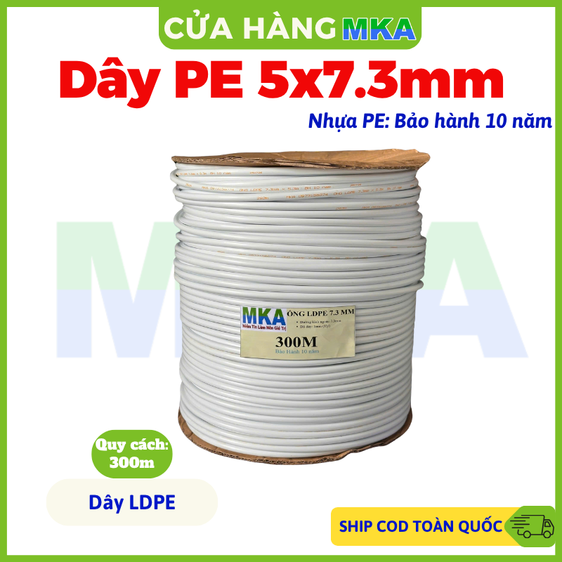 Dây LDPE/PE 5x7.3mm loại đặc biệt - dày 3 lớp - cuộn 300m