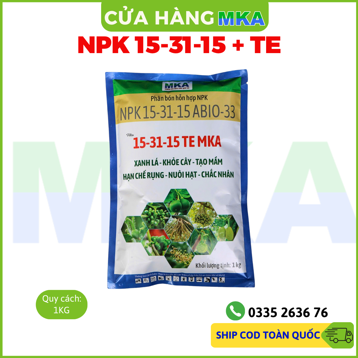 Phân hoà tan NPK 15-31-15 + TE MKA - 1Kg